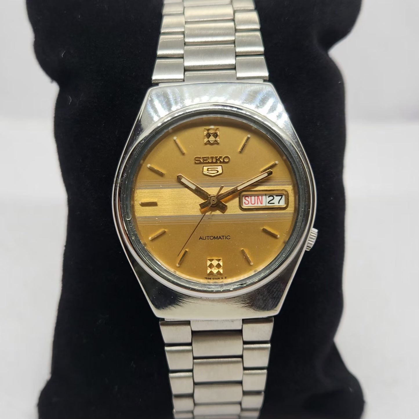 Vintage 1998 Original Seiko 5 Automatic 7S26-6000 Gold Face 21 Jewels Day-Date Japanese Men's Wrist Watch OG327