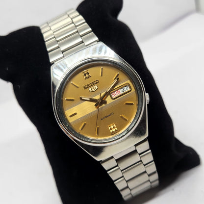 Vintage 1998 Original Seiko 5 Automatic 7S26-6000 Gold Face 21 Jewels Day-Date Japanese Men's Wrist Watch OG327