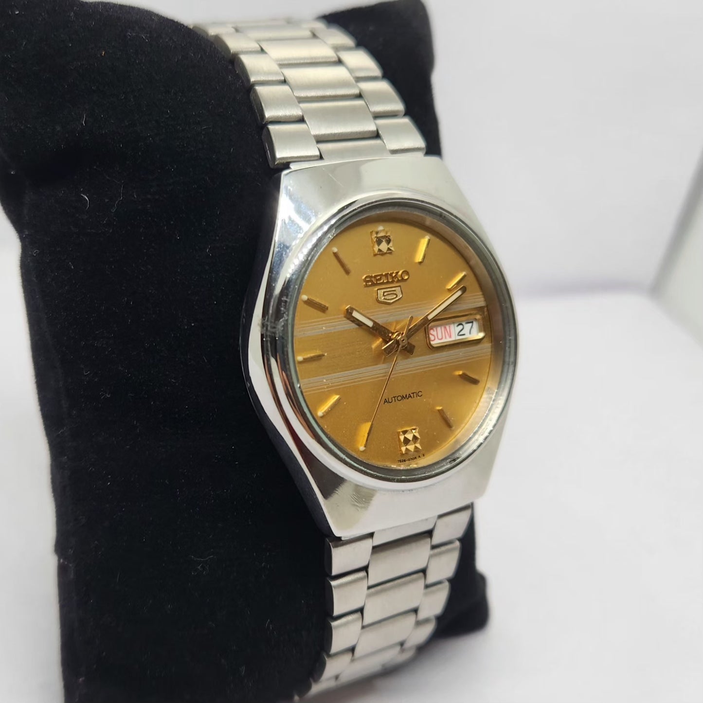Vintage 1998 Original Seiko 5 Automatic 7S26-6000 Gold Face 21 Jewels Day-Date Japanese Men's Wrist Watch OG327