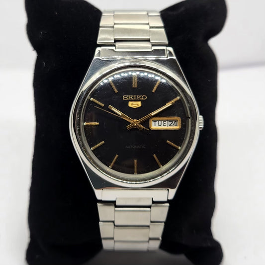 Vintage 1983 Original Seiko 5 Automatic 6309-581A Black Face 17 Jewels Day-Date Japanese Men's Wrist Watch OG328