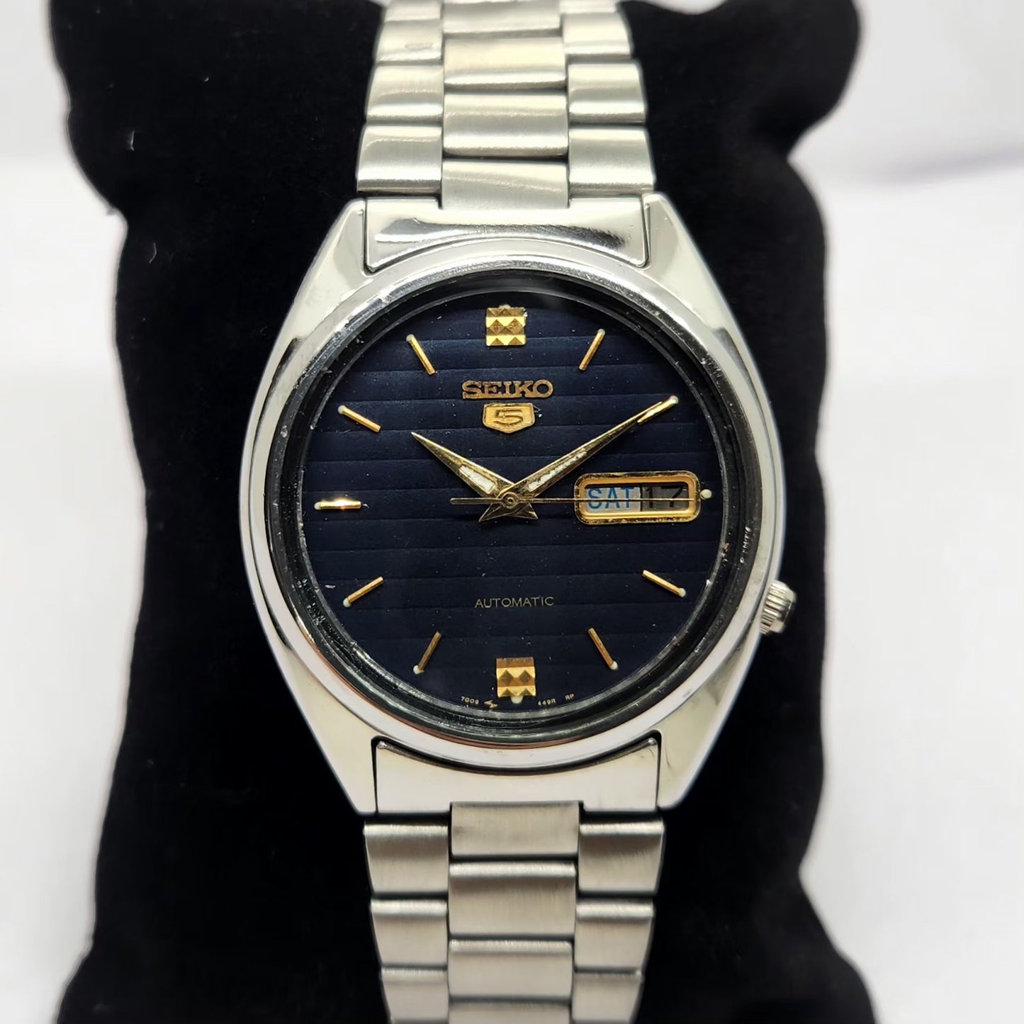 Vintage 1983 Original Seiko 5 Automatic 7009-3041 Blue Face 17 Jewels Day-Date Japanese Men's Wrist Watch OG330