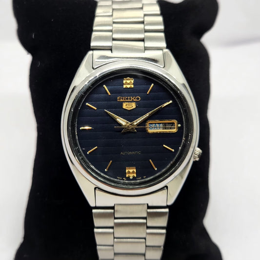 Vintage 1983 Original Seiko 5 Automatic 7009-3041 Blue Face 17 Jewels Day-Date Japanese Men's Wrist Watch OG330