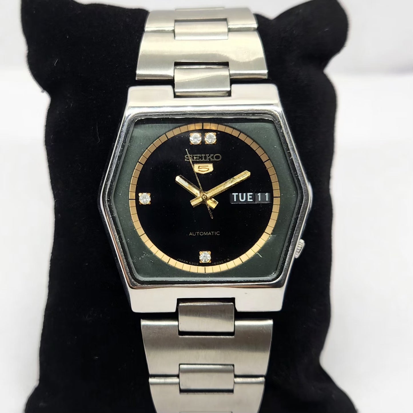 Vintage 1981 Original Seiko 5 Automatic 6309-5450 Black Face 17 Jewels Day-Date Japanese Men's Wrist Watch OG332