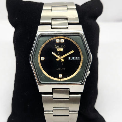 Vintage 1981 Original Seiko 5 Automatic 6309-5450 Black Face 17 Jewels Day-Date Japanese Men's Wrist Watch OG332
