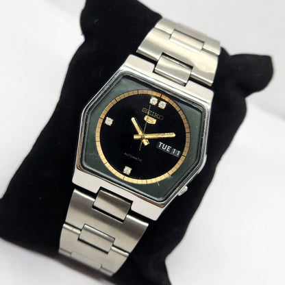 Vintage 1981 Original Seiko 5 Automatic 6309-5450 Black Face 17 Jewels Day-Date Japanese Men's Wrist Watch OG332