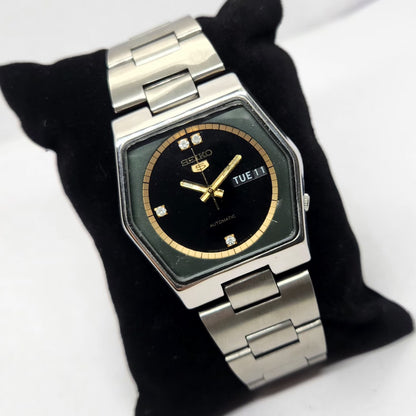Vintage 1981 Original Seiko 5 Automatic 6309-5450 Black Face 17 Jewels Day-Date Japanese Men's Wrist Watch OG332