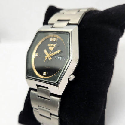 Vintage 1981 Original Seiko 5 Automatic 6309-5450 Black Face 17 Jewels Day-Date Japanese Men's Wrist Watch OG332