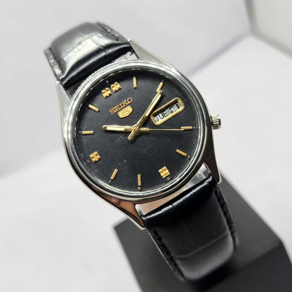 Vintage 1976 Original Seiko 5 Automatic 7009-3040 Black Face 17 Jewels Day-Date Japanese Men's Wrist Watch OG345