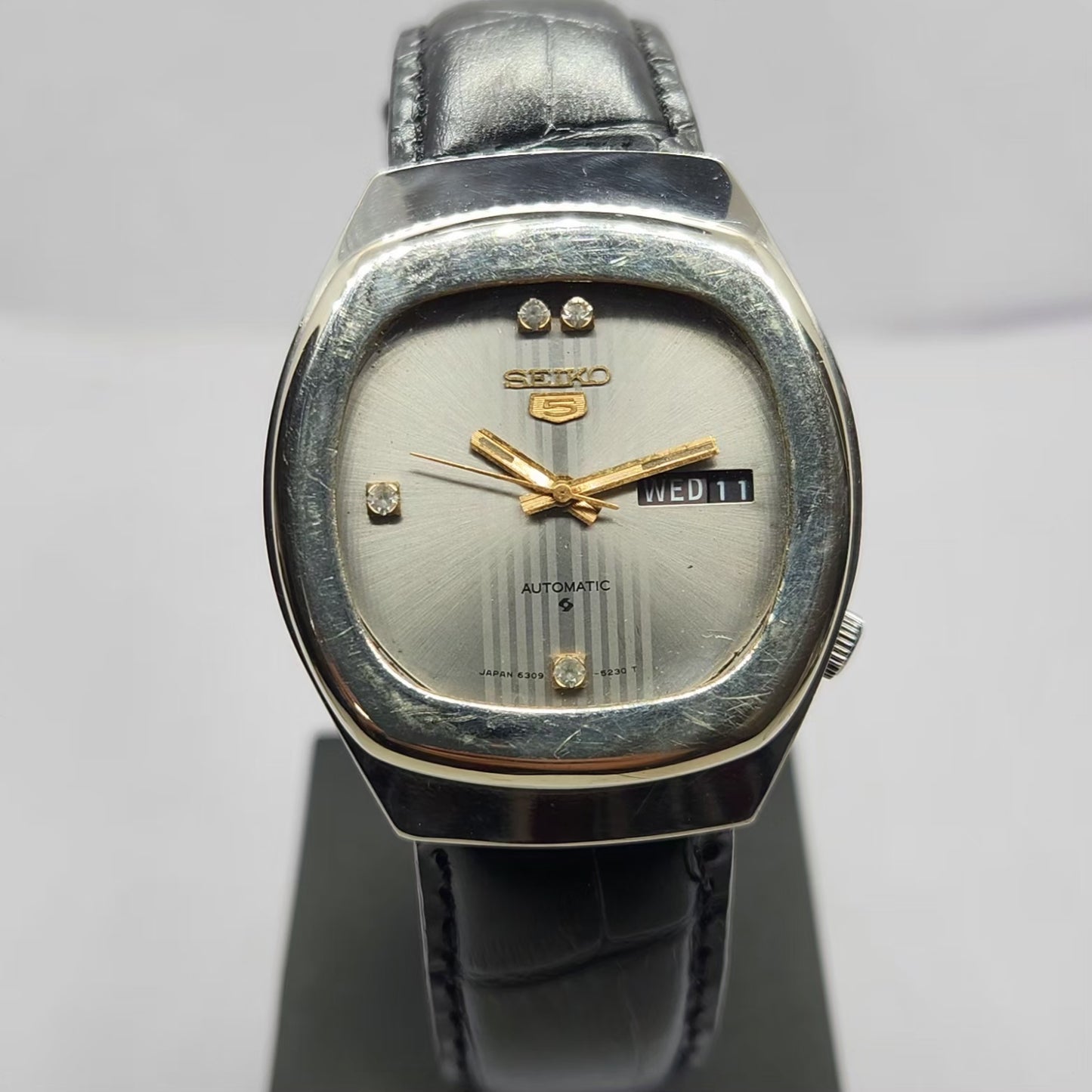 Vintage 1982 Original Seiko 5 Automatic 6309-7090 Silver Face 17 Jewels Day-Date Japanese Men's Wrist Watch OG347