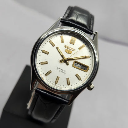 Vintage 1980 Original Seiko 5 Automatic 7009-3101 White Face 17 Jewels Day-Date Japanese Men's Wrist Watch OG350