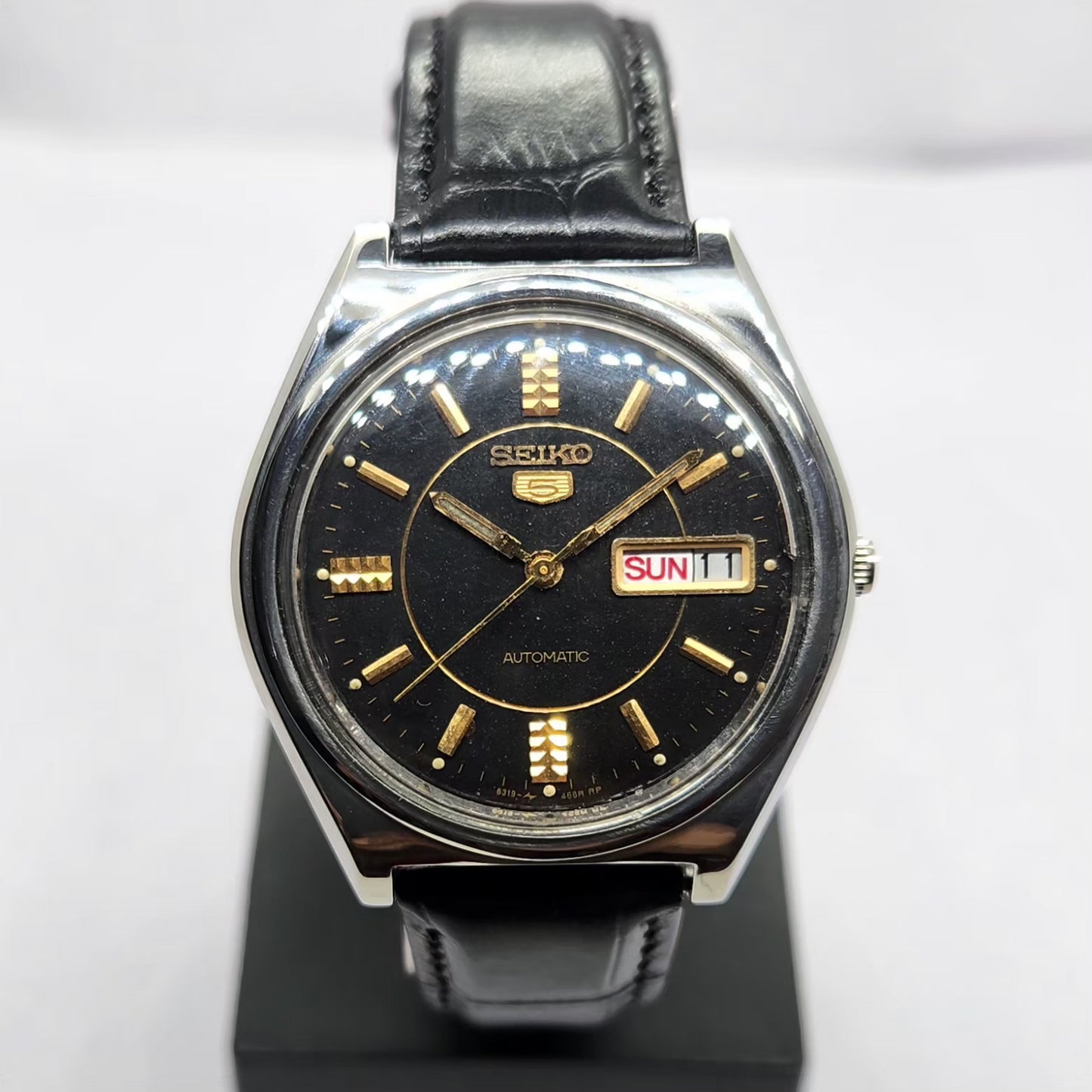 Vintage 1976 Original Seiko 5 Automatic 6309-7320 Black Face 17 Jewels Day-Date Japanese Men's Wrist Watch OG352