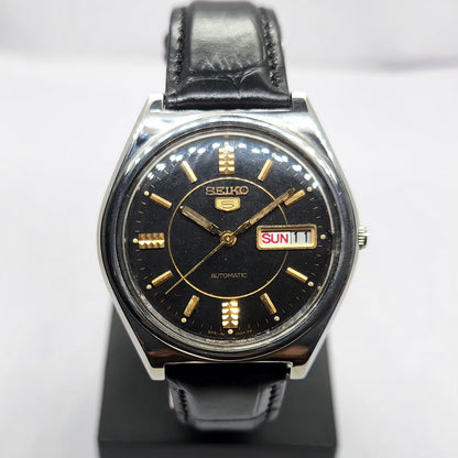 Vintage 1976 Original Seiko 5 Automatic 6309-7320 Black Face 17 Jewels Day-Date Japanese Men's Wrist Watch OG352