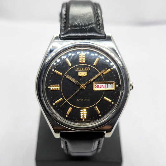 Vintage 1976 Original Seiko 5 Automatic 6309-7320 Black Face 17 Jewels Day-Date Japanese Men's Wrist Watch OG352