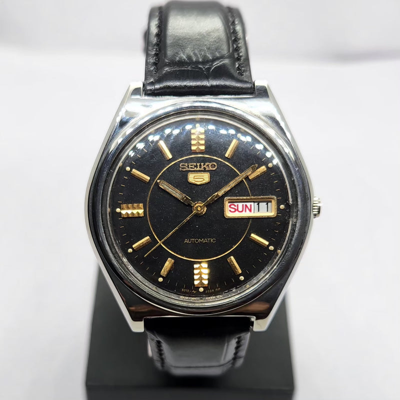 Vintage 1976 Original Seiko 5 Automatic 6309-7320 Black Face 17 Jewels Day-Date Japanese Men's Wrist Watch OG352