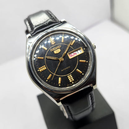 Vintage 1976 Original Seiko 5 Automatic 6309-7320 Black Face 17 Jewels Day-Date Japanese Men's Wrist Watch OG352