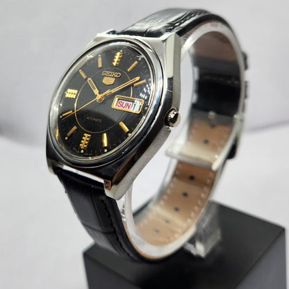 Vintage 1976 Original Seiko 5 Automatic 6309-7320 Black Face 17 Jewels Day-Date Japanese Men's Wrist Watch OG352