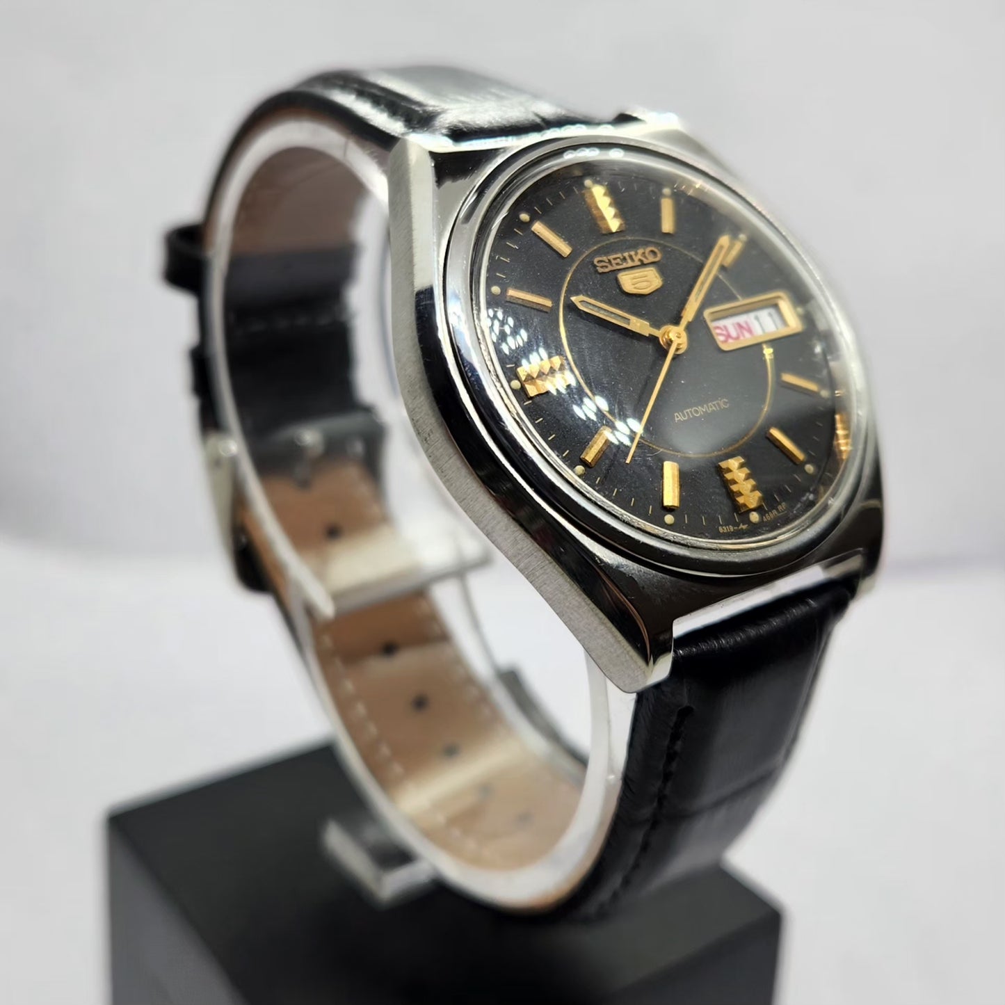 Vintage 1976 Original Seiko 5 Automatic 6309-7320 Black Face 17 Jewels Day-Date Japanese Men's Wrist Watch OG352