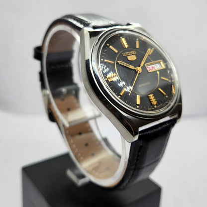 Vintage 1976 Original Seiko 5 Automatic 6309-7320 Black Face 17 Jewels Day-Date Japanese Men's Wrist Watch OG352