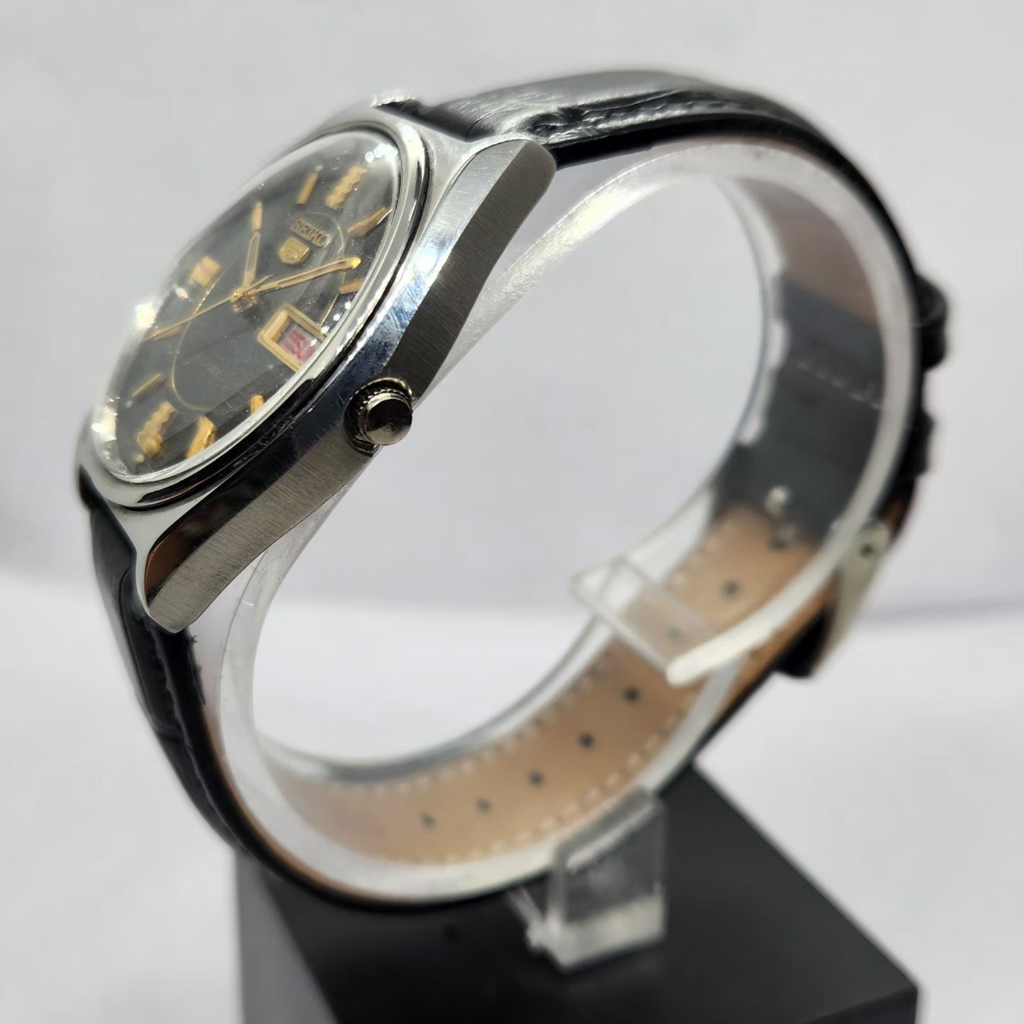 Vintage 1976 Original Seiko 5 Automatic 6309-7320 Black Face 17 Jewels Day-Date Japanese Men's Wrist Watch OG352
