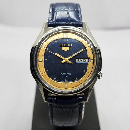 Vintage 1981 Original Seiko 5 Automatic 7009-8670 Blue Face 17 Jewels Day-Date Japanese Men's Wrist Watch OG358