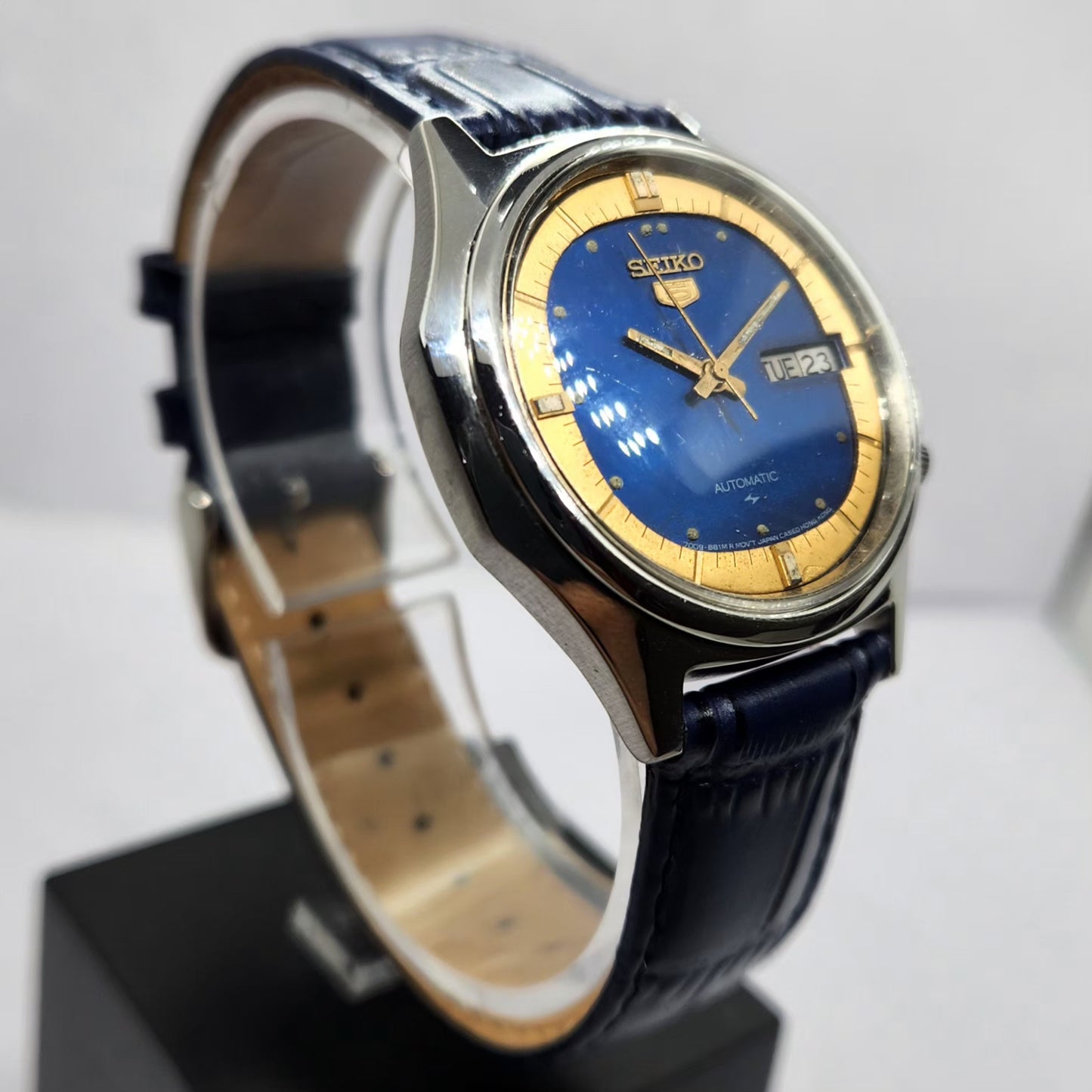 Vintage 1981 Original Seiko 5 Automatic 7009-8670 Blue Face 17 Jewels Day-Date Japanese Men's Wrist Watch OG358
