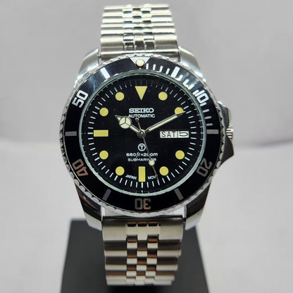Vintage MOD Seiko Sports Automatic Cal. 6309 17 Jewels Black Face Jubilee Bracelet Rotating Bezel Men's Wrist Watch P8