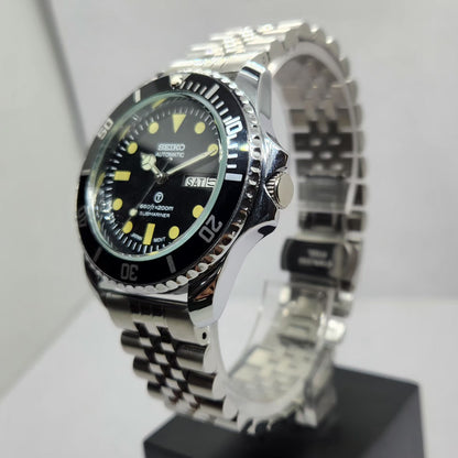 Vintage MOD Seiko Sports Automatic Cal. 6309 17 Jewels Black Face Jubilee Bracelet Rotating Bezel Men's Wrist Watch P8