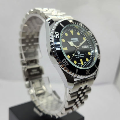 Vintage MOD Seiko Sports Automatic Cal. 6309 17 Jewels Black Face Jubilee Bracelet Rotating Bezel Men's Wrist Watch P8