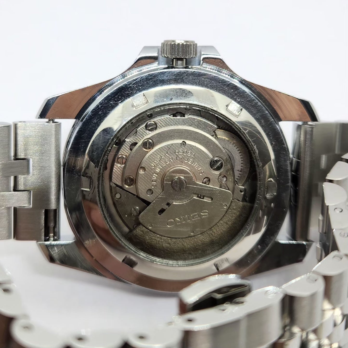 Vintage MOD Seiko Sports Automatic Cal. 6309 17 Jewels Blue Face Jubilee Bracelet Rotating Bezel Men's Wrist Watch P9