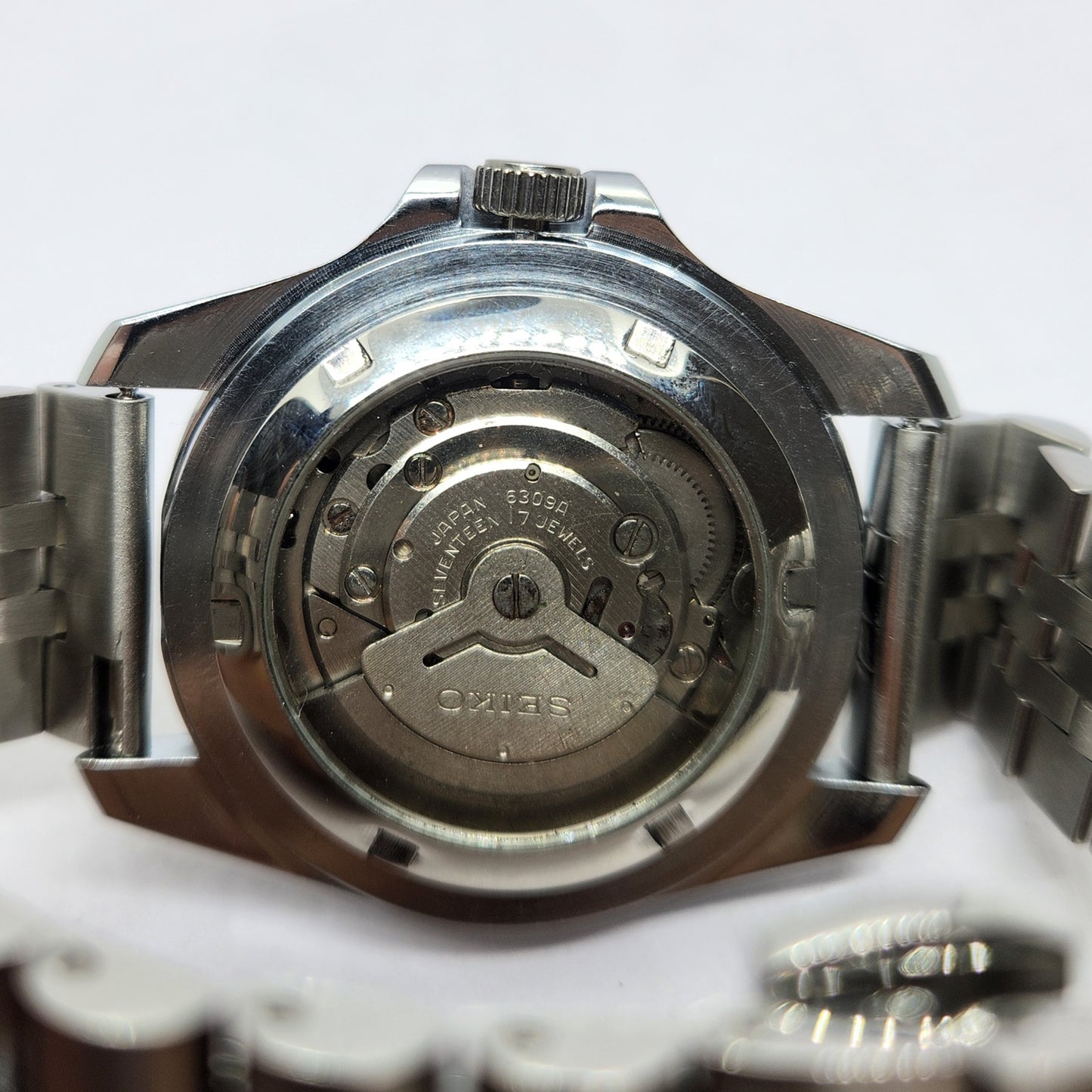 Vintage MOD Seiko Sports Automatic Cal. 6309 17 Jewels Green Face Jubilee Bracelet Rotating Bezel Men's Wrist Watch P10