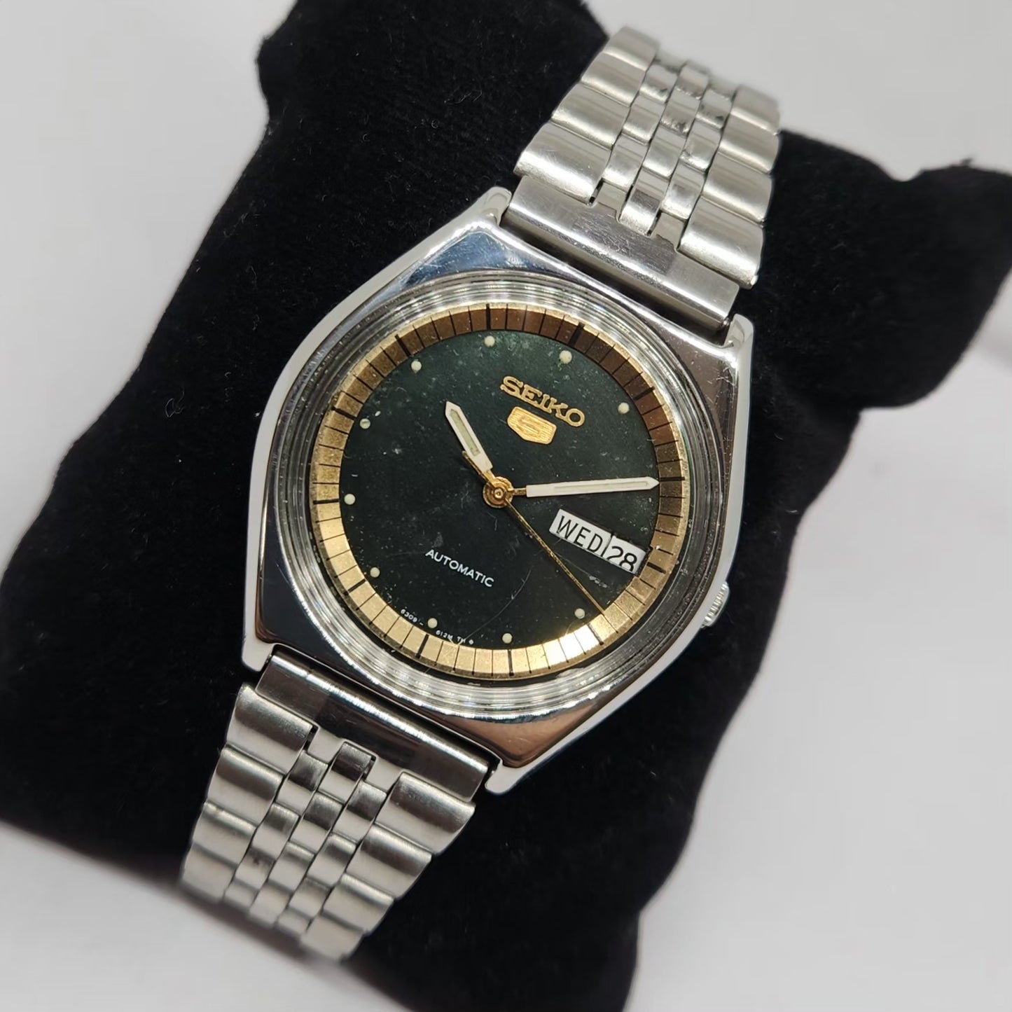 Vintage 1982 Original Seiko 5 Automatic 6309-569A Green Face 17 Jewels Day-Date Japanese Men's Wrist Watch OG336