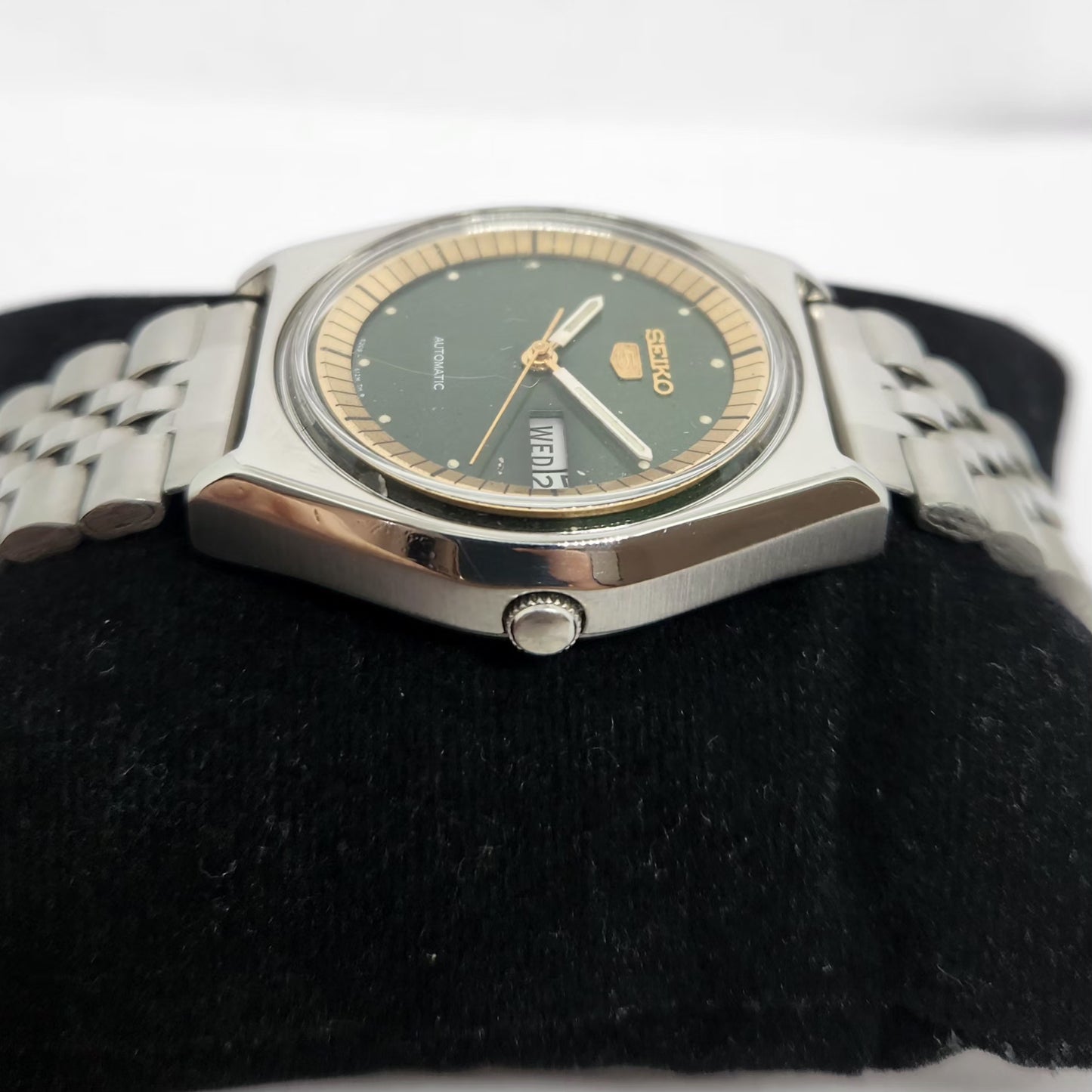 Vintage 1982 Original Seiko 5 Automatic 6309-569A Green Face 17 Jewels Day-Date Japanese Men's Wrist Watch OG336