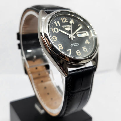 Vintage 1999 Original Seiko 5 Automatic 7S26-3160 Black Face 21 Jewels Day-Date Japanese Men's Wrist Watch OG359