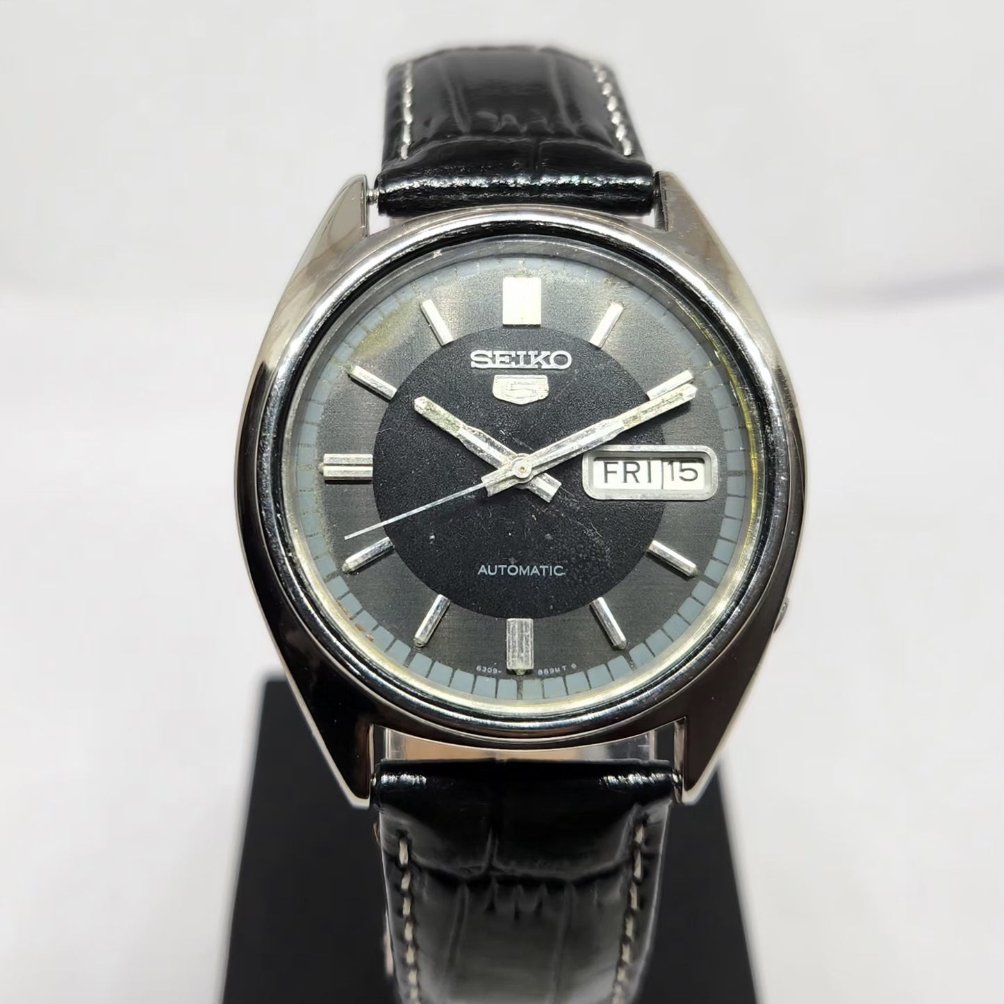 Vintage 1985 Original Seiko 5 Automatic 6309-8840 Black Face 17 Jewels Day-Date Japanese Men's Wrist Watch OG361