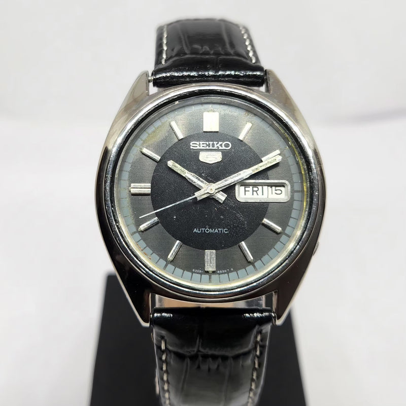Vintage 1985 Original Seiko 5 Automatic 6309-8840 Black Face 17 Jewels Day-Date Japanese Men's Wrist Watch OG361