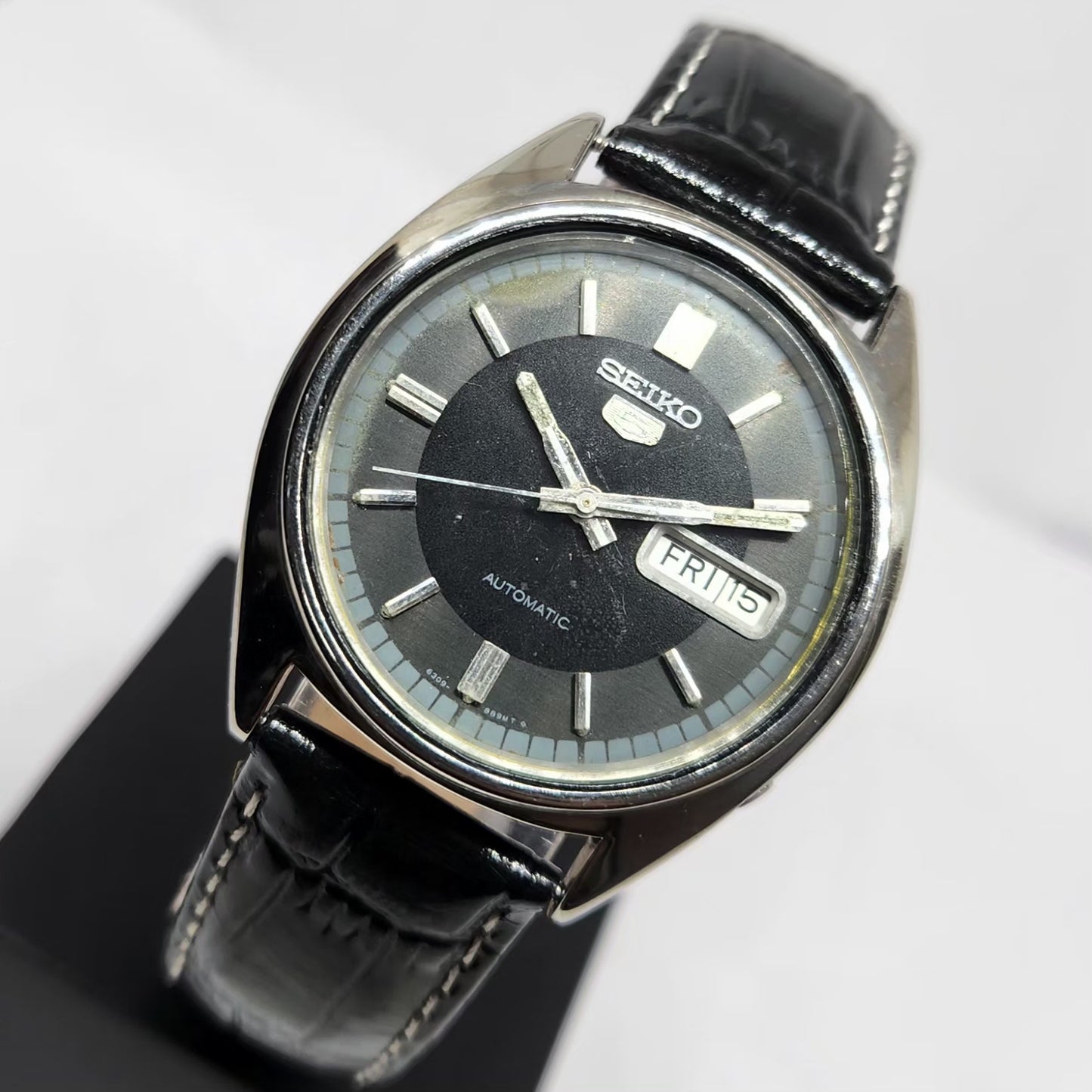 Vintage 1985 Original Seiko 5 Automatic 6309-8840 Black Face 17 Jewels Day-Date Japanese Men's Wrist Watch OG361