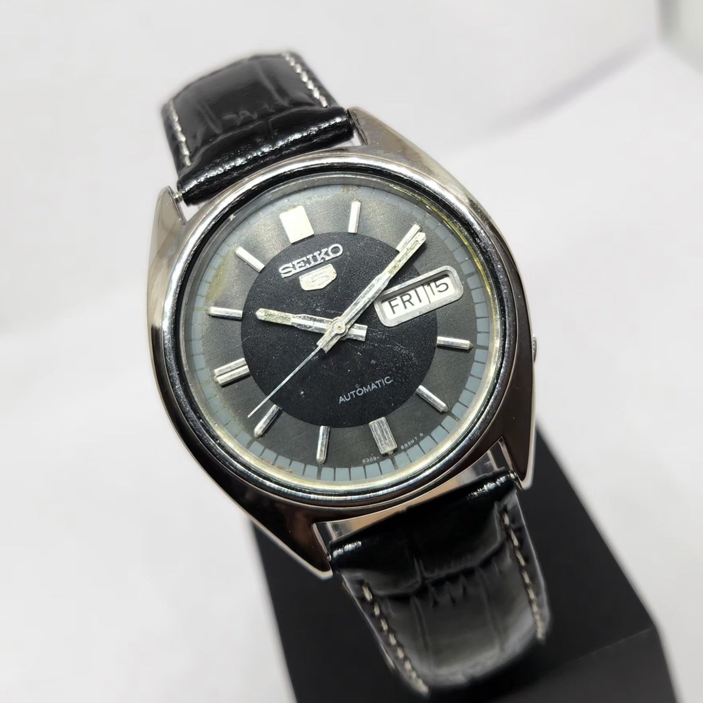 Vintage 1985 Original Seiko 5 Automatic 6309-8840 Black Face 17 Jewels Day-Date Japanese Men's Wrist Watch OG361