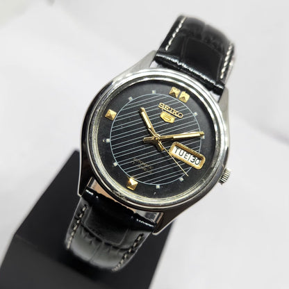 Vintage 1999 Original Seiko 5 Automatic 6309-5270 Black Face 17 Jewels Day-Date Japanese Men's Wrist Watch OG363