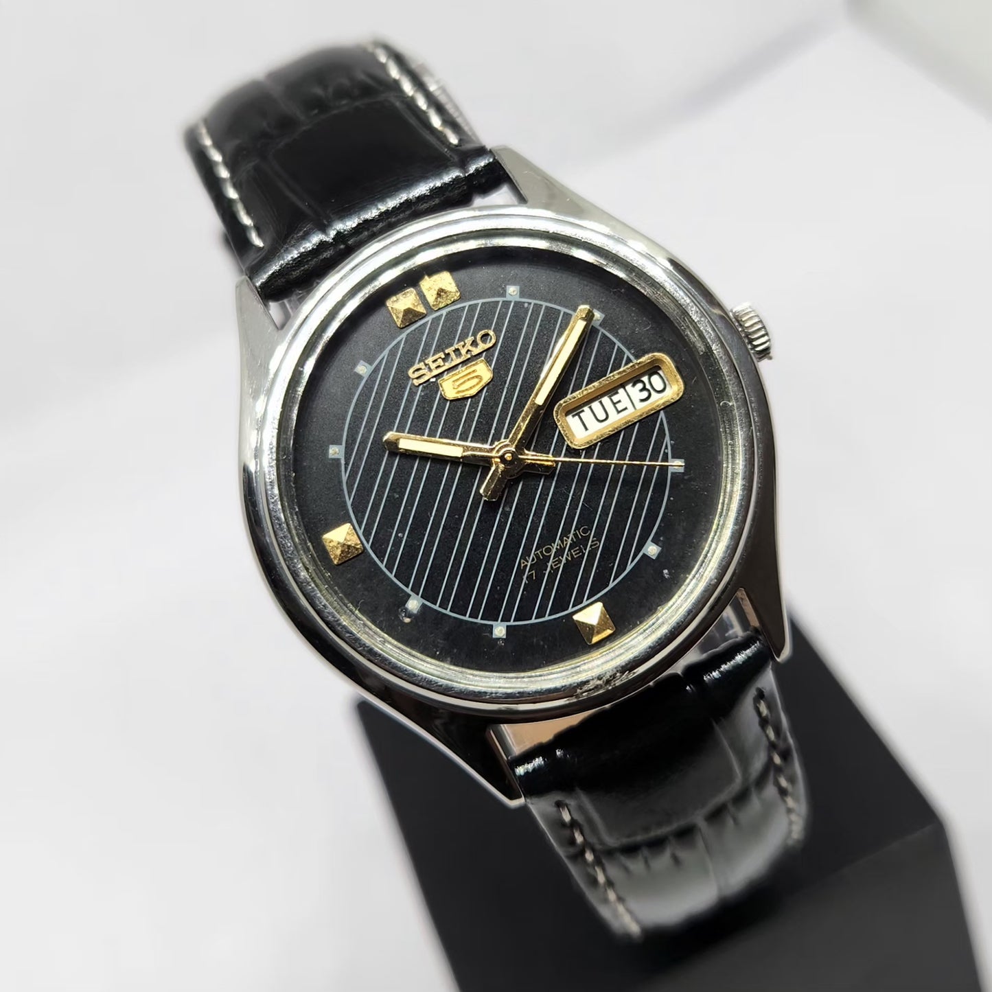 Vintage 1999 Original Seiko 5 Automatic 6309-5270 Black Face 17 Jewels Day-Date Japanese Men's Wrist Watch OG363