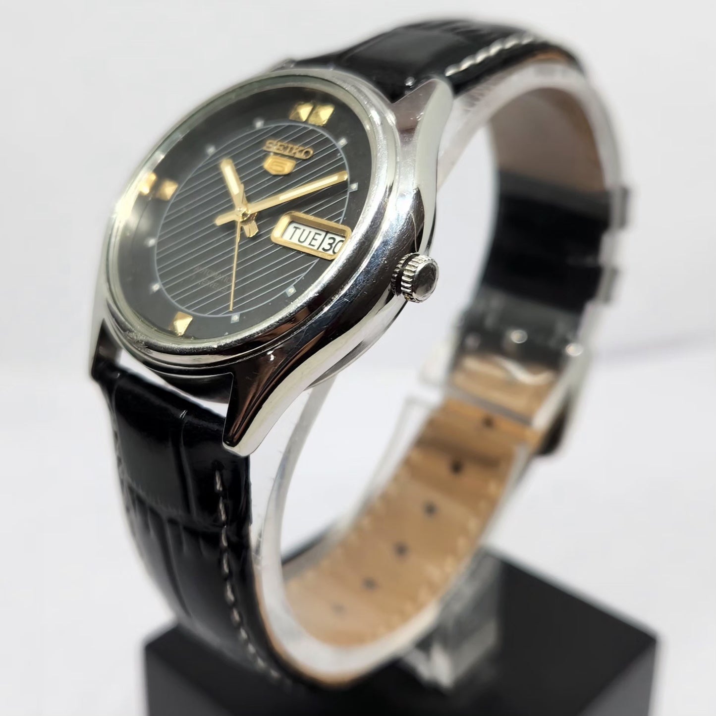 Vintage 1999 Original Seiko 5 Automatic 6309-5270 Black Face 17 Jewels Day-Date Japanese Men's Wrist Watch OG363