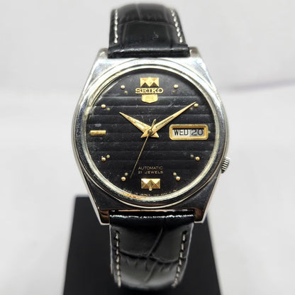 Vintage 1973 Original Seiko 5 Automatic 7019-8180 Black Face 21 Jewels Day-Date Japanese Men's Wrist Watch OG364