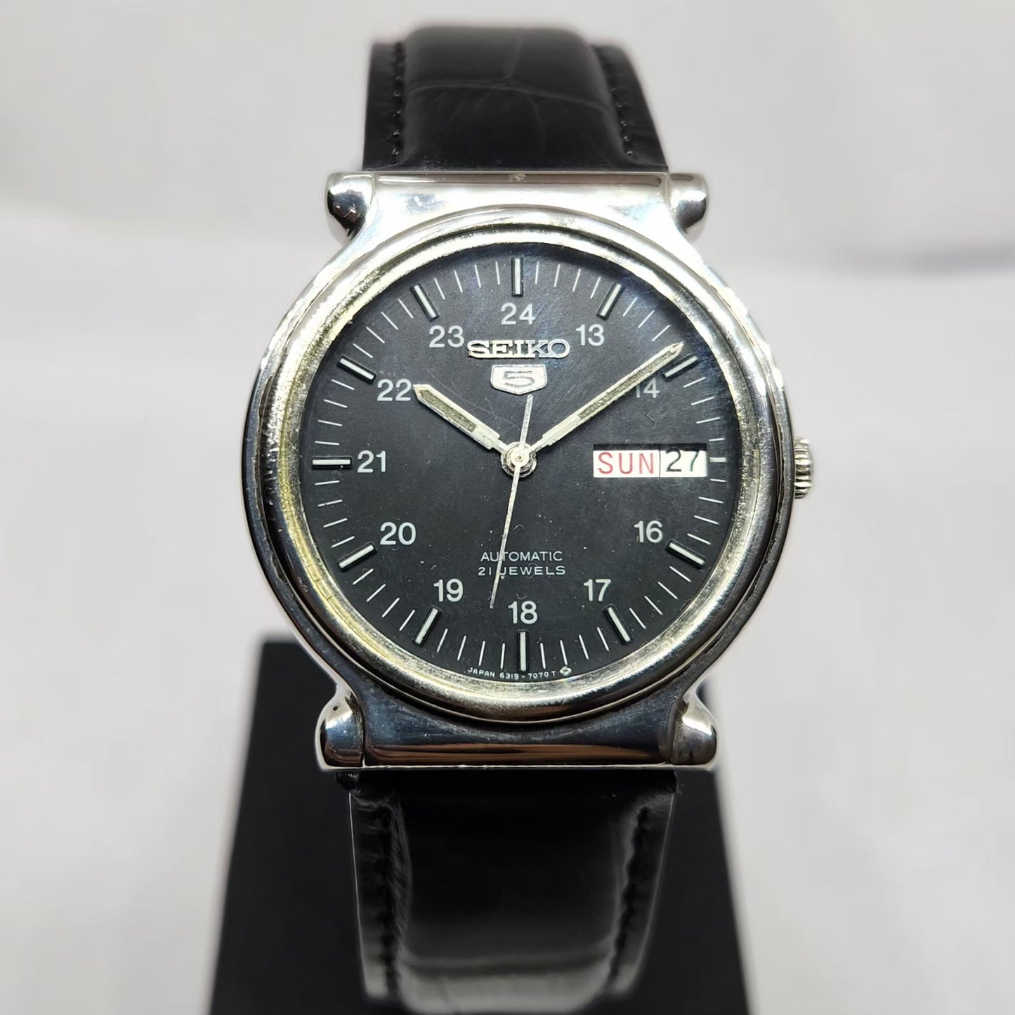 Vintage 1984 Original Seiko 5 Automatic 6319-7040 Black Face 21 Jewels Day-Date Japanese Men's Wrist Watch OG366