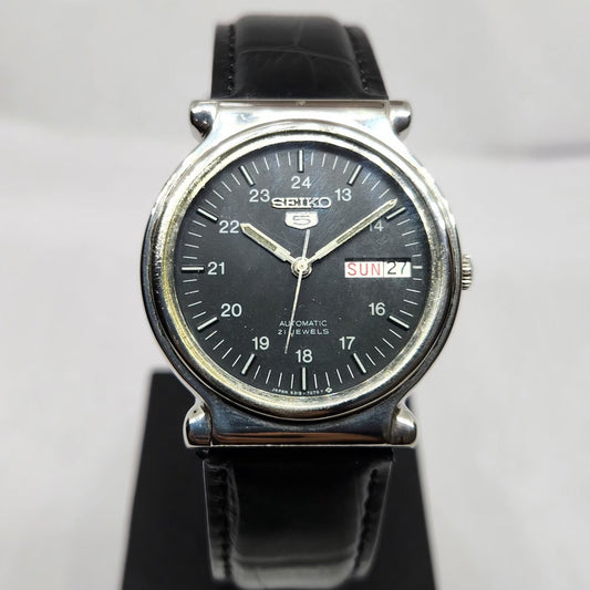 Vintage 1984 Original Seiko 5 Automatic 6319-7040 Black Face 21 Jewels Day-Date Japanese Men's Wrist Watch OG366