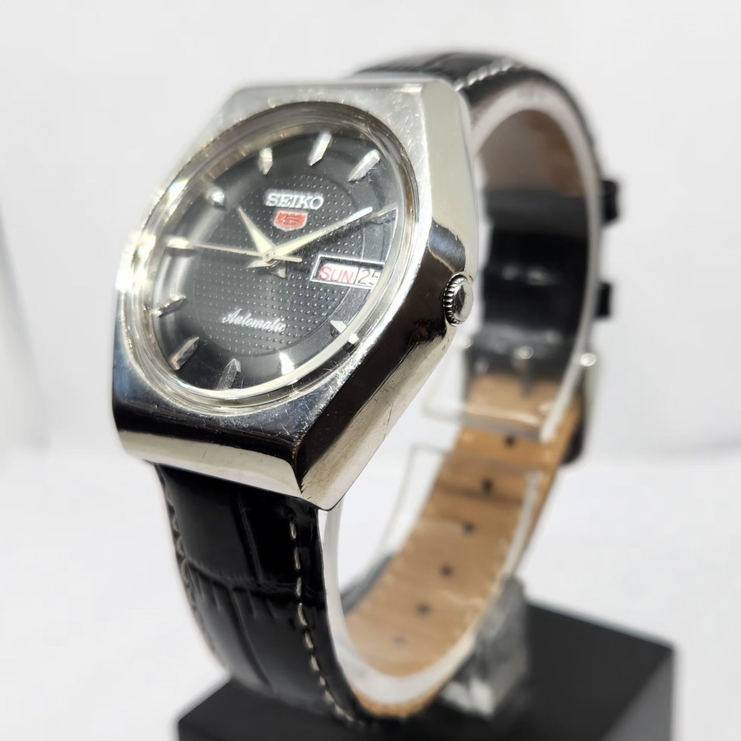 Vintage 1982 Original Seiko 5 Automatic 6309-7270 Black Face 17 Jewels Day-Date Japanese Men's Wrist Watch OG367