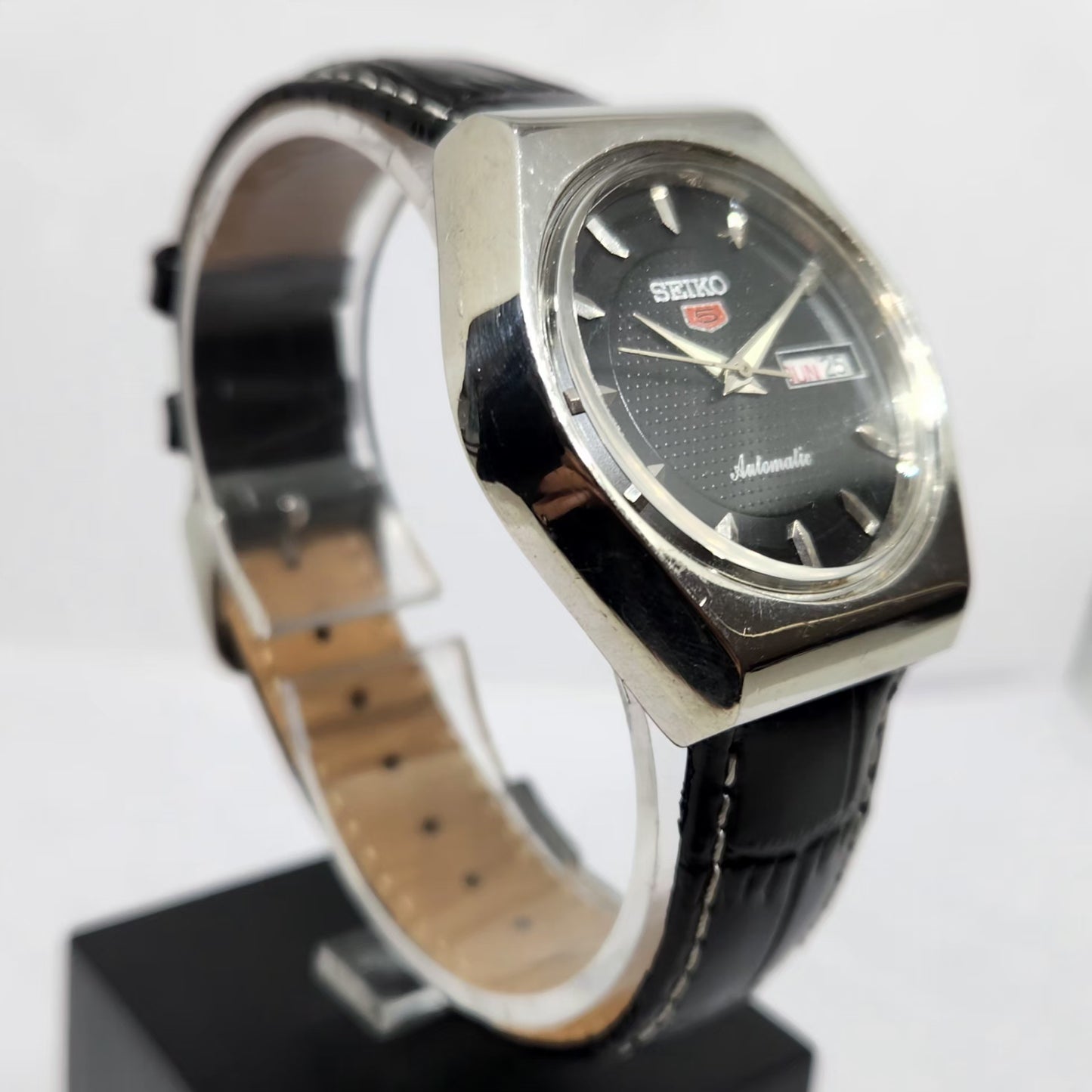 Vintage 1982 Original Seiko 5 Automatic 6309-7270 Black Face 17 Jewels Day-Date Japanese Men's Wrist Watch OG367