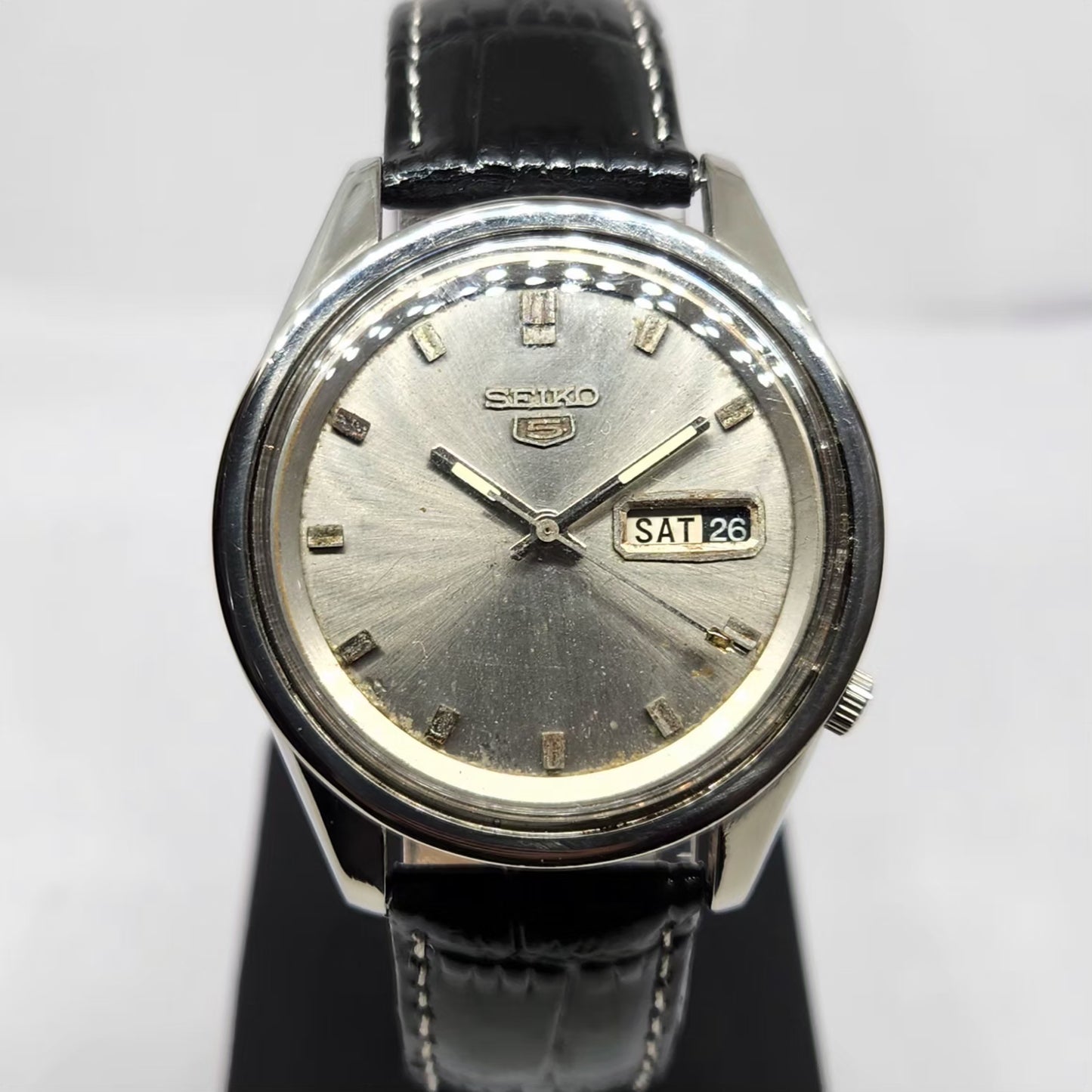 Vintage 1970 Original Seiko 5 Automatic 6119 Silver Face 21 Jewels Day-Date Japanese Men's Wrist Watch OG369