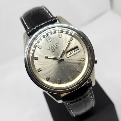 Vintage 1970 Original Seiko 5 Automatic 6119 Silver Face 21 Jewels Day-Date Japanese Men's Wrist Watch OG369