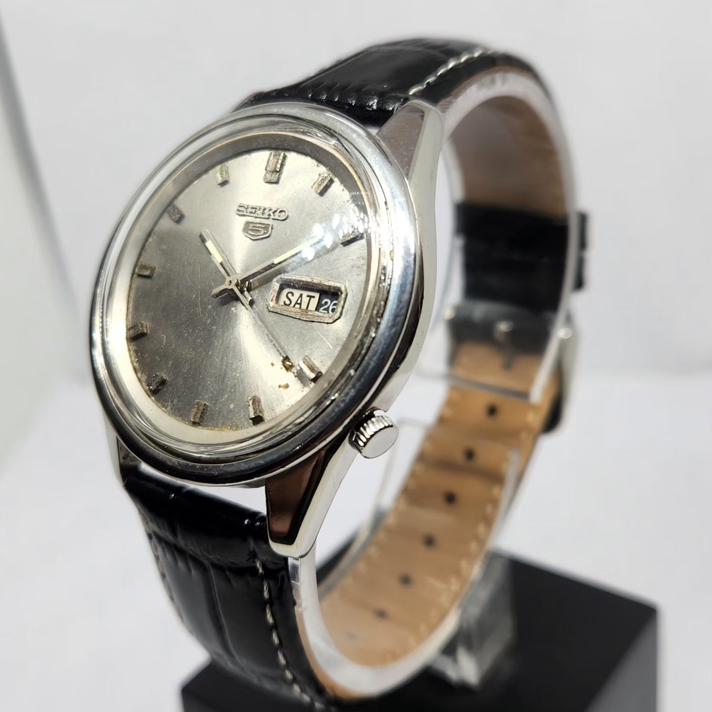 Vintage 1970 Original Seiko 5 Automatic 6119 Silver Face 21 Jewels Day-Date Japanese Men's Wrist Watch OG369