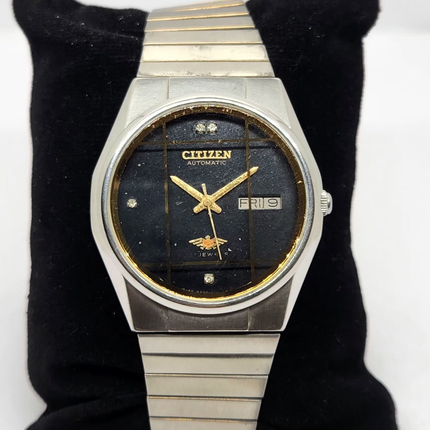 Vintage 1980 Original Citizen Automatic 8200 Black Face 36MM Case Day-Date Japanese Men's Wrist Watch CT01