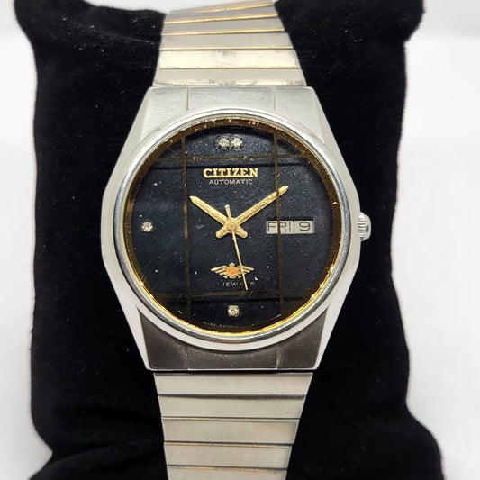Vintage 1980 Original Citizen Automatic 8200 Black Face 36MM Case Day-Date Japanese Men's Wrist Watch CT01